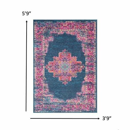 Homeroots 4 x 6 ft. Blue & Pink Medallion Area Rug 385310